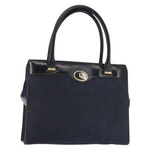 Christian Dior Honeycomb Canvas Hand Bag Navy Gold Auth BA6027